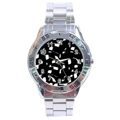 Black And White Pattern Stainless Steel Analogue Watch by Valentinaart