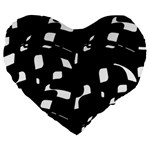 Black and white pattern Large 19  Premium Flano Heart Shape Cushions Front