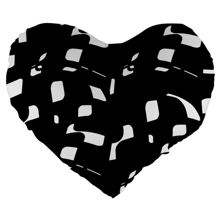 Black and white pattern Large 19  Premium Flano Heart Shape Cushions