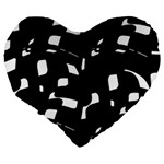 Black and white pattern Large 19  Premium Flano Heart Shape Cushions Back