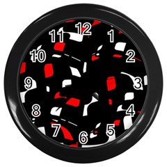 Red, Black And White Pattern Wall Clocks (black)