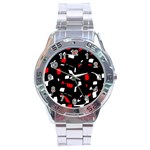 Red, black and white pattern Stainless Steel Analogue Watch Front