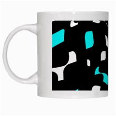 Blue, Black And White Pattern White Mugs by Valentinaart