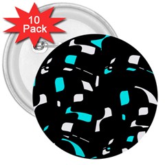 Blue, Black And White Pattern 3  Buttons (10 Pack)  by Valentinaart