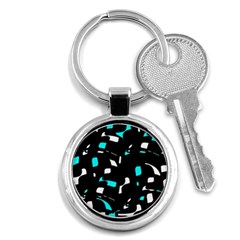 Blue, Black And White Pattern Key Chains (round)  by Valentinaart