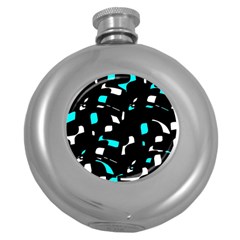 Blue, Black And White Pattern Round Hip Flask (5 Oz) by Valentinaart