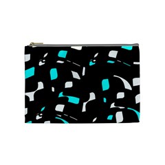 Blue, Black And White Pattern Cosmetic Bag (medium)  by Valentinaart