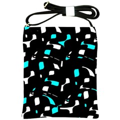 Blue, Black And White Pattern Shoulder Sling Bags by Valentinaart