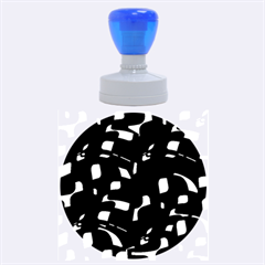 Blue, Black And White Pattern Rubber Round Stamps (large)