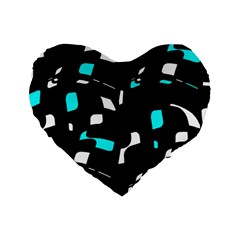 Blue, Black And White Pattern Standard 16  Premium Heart Shape Cushions by Valentinaart