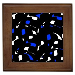 Blue, Black And White  Pattern Framed Tiles by Valentinaart