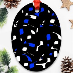 Blue, Black And White  Pattern Ornament (oval)  by Valentinaart