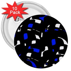 Blue, Black And White  Pattern 3  Buttons (10 Pack)  by Valentinaart