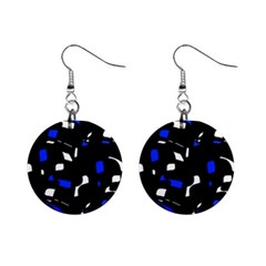 Blue, Black And White  Pattern Mini Button Earrings by Valentinaart