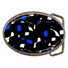 Blue, Black And White  Pattern Belt Buckles