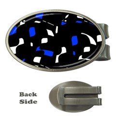 Blue, Black And White  Pattern Money Clips (oval)  by Valentinaart