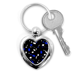 Blue, Black And White  Pattern Key Chains (heart)  by Valentinaart