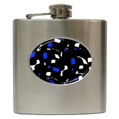 Blue, Black And White  Pattern Hip Flask (6 Oz) by Valentinaart