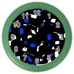 Blue, Black And White  Pattern Color Wall Clocks by Valentinaart