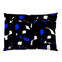 Blue, Black And White  Pattern Pillow Case by Valentinaart