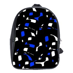 Blue, Black And White  Pattern School Bags(large)  by Valentinaart