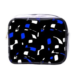 Blue, Black And White  Pattern Mini Toiletries Bags by Valentinaart