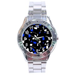 Blue, Black And White  Pattern Stainless Steel Analogue Watch by Valentinaart