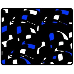 Blue, Black And White  Pattern Double Sided Fleece Blanket (medium)  by Valentinaart