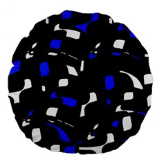 Blue, Black And White  Pattern Large 18  Premium Flano Round Cushions