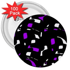 Purple, Black And White Pattern 3  Buttons (100 Pack) 