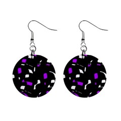 Purple, Black And White Pattern Mini Button Earrings