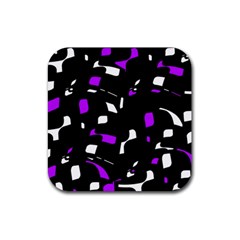 Purple, Black And White Pattern Rubber Coaster (square)  by Valentinaart