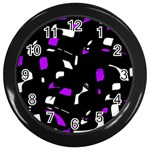 Purple, black and white pattern Wall Clocks (Black) Front