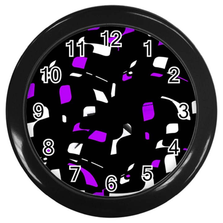 Purple, black and white pattern Wall Clocks (Black)