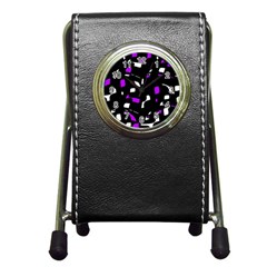 Purple, Black And White Pattern Pen Holder Desk Clocks by Valentinaart