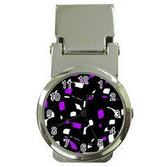 Purple, Black And White Pattern Money Clip Watches by Valentinaart