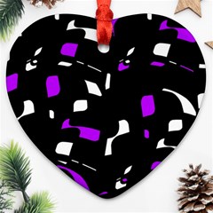 Purple, Black And White Pattern Heart Ornament (2 Sides) by Valentinaart