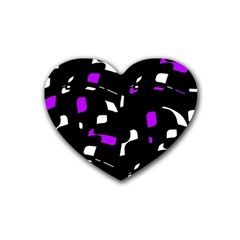 Purple, Black And White Pattern Rubber Coaster (heart)  by Valentinaart