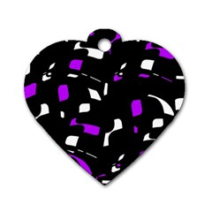 Purple, Black And White Pattern Dog Tag Heart (one Side) by Valentinaart