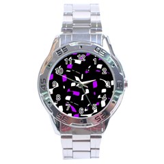 Purple, Black And White Pattern Stainless Steel Analogue Watch by Valentinaart