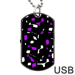 Purple, Black And White Pattern Dog Tag Usb Flash (one Side) by Valentinaart