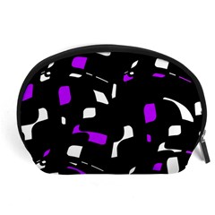 Purple, Black And White Pattern Accessory Pouches (large)  by Valentinaart