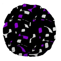 Purple, Black And White Pattern Large 18  Premium Flano Round Cushions