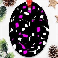 Magenta, Black And White Pattern Ornament (oval)  by Valentinaart