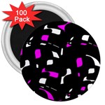 Magenta, black and white pattern 3  Magnets (100 pack) Front