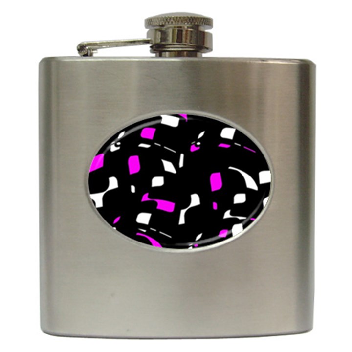 Magenta, black and white pattern Hip Flask (6 oz)