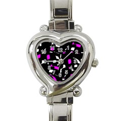 Magenta, Black And White Pattern Heart Italian Charm Watch by Valentinaart