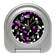 Magenta, Black And White Pattern Travel Alarm Clocks by Valentinaart