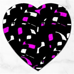 Magenta, Black And White Pattern Jigsaw Puzzle (heart) by Valentinaart