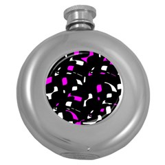 Magenta, Black And White Pattern Round Hip Flask (5 Oz) by Valentinaart